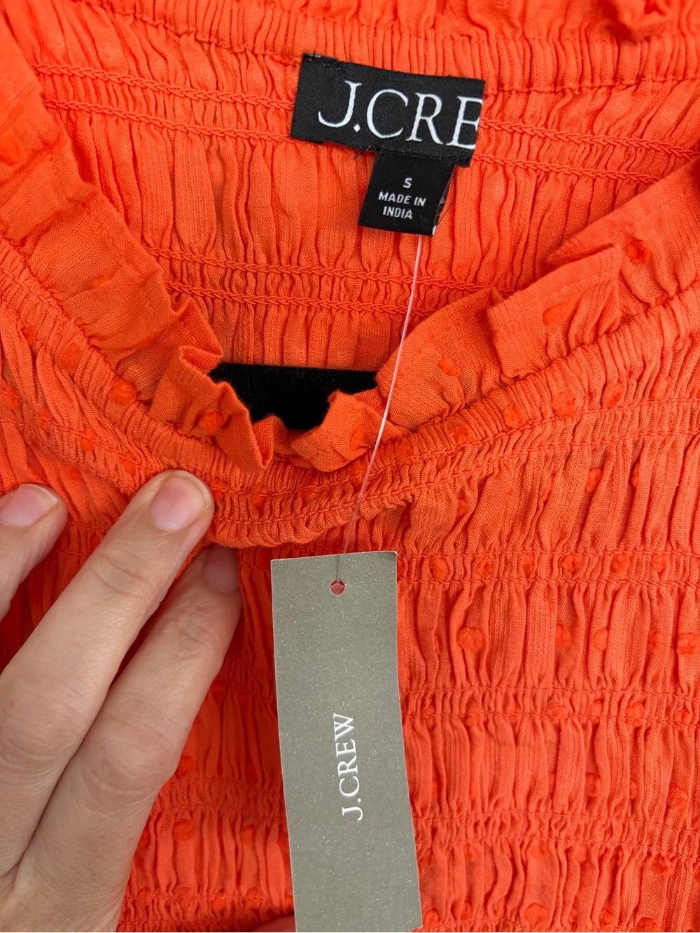 J. Crew Bright Orange Smocked Puff-Sleeve Blouse